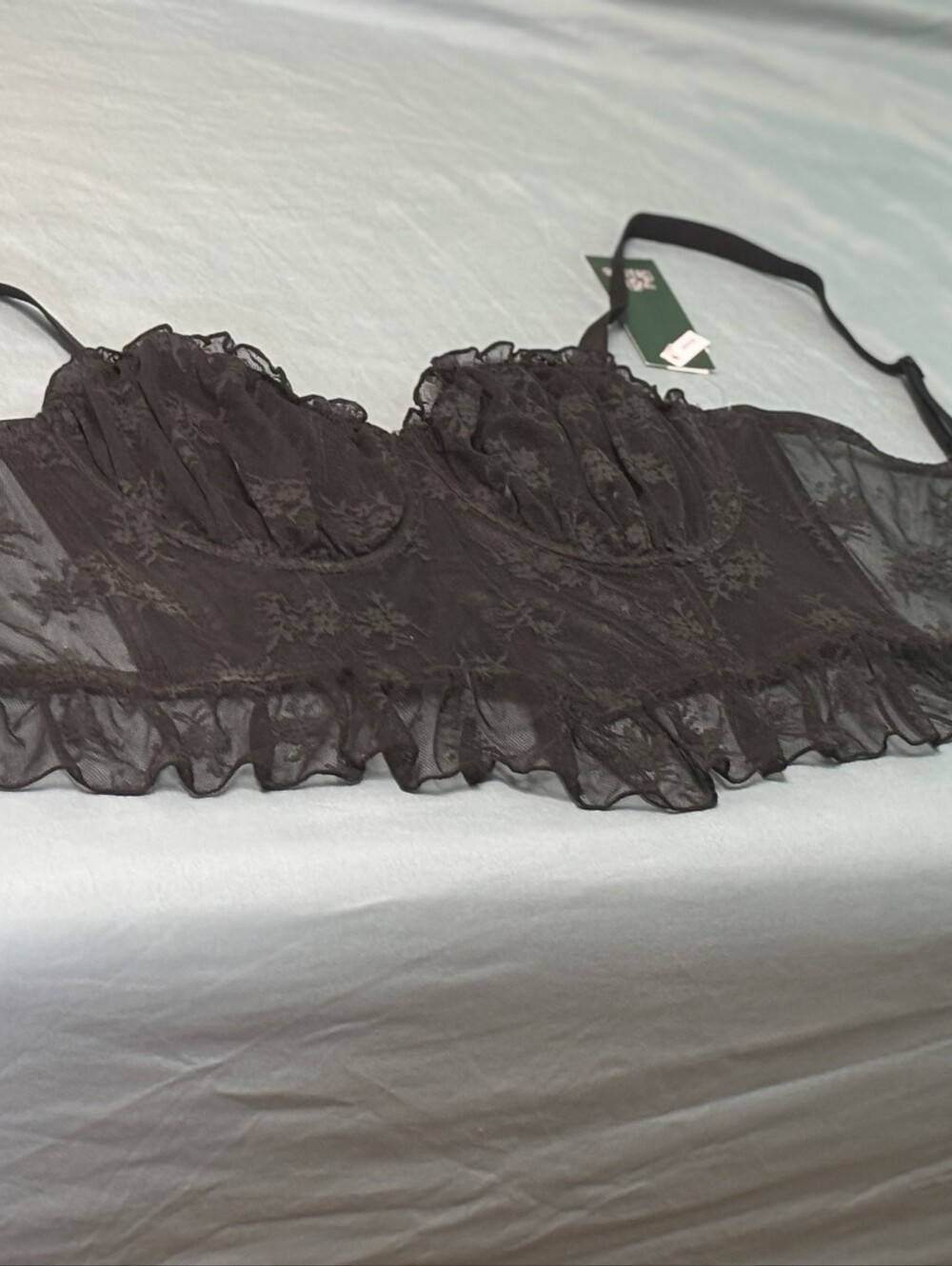 Sheer Lace Longline Bralette - Black
